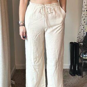 Zara Cream Textured Linen Pants